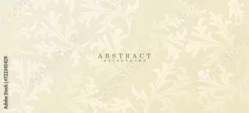 Abstract floral art background. Luxurious banner, beige and ivory colour. Printed foliage, silhouette of botanical leaves. Vector banner for cover, invitation template, wedding card, graceful coupon.