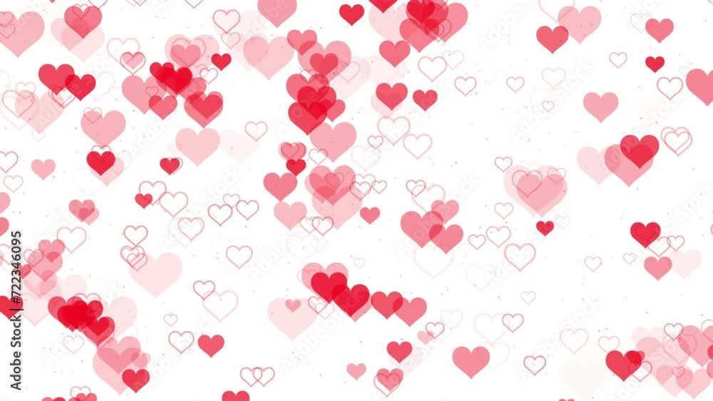 Abstract romance motion background with animated red heart shape confetti particles pulsating on white backdrop. Decorative simple festive animation for romantic love party or Valentine's day. Abstract romance motion background with animated red heart shape confetti particles pulsating on white backdrop. Decorative simple festive animation for romantic love party or Valentine's day.