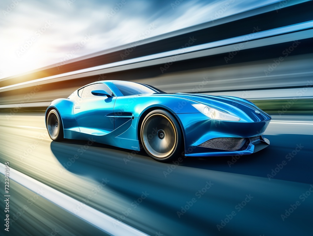 Fototapeta premium Sleek Sports Car Racing on Urban Streets - AI Generated