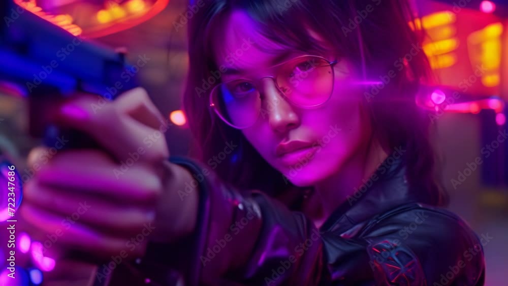 Glamorous Gunwoman in Neon Hues. Generative ai Glamorous Gunwoman in Neon Hues. Generative ai