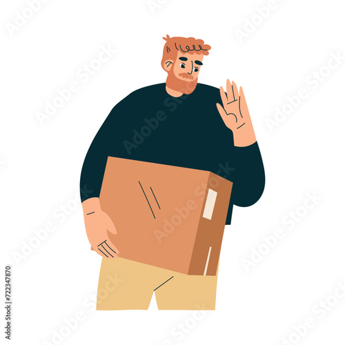 Logistics Service Man Worker Character Hold Carton Container Vector Illustration