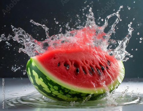 Watermelon fruit with water splash