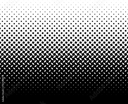 Geometric pattern of black squares on a white background. Seamless in one direction. Medium fade to black color variant