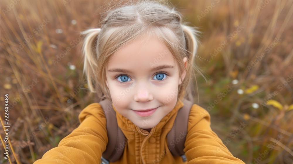 Smiling Young Girl With Bright Blue Eyes in an Autumn Field Smiling Young Girl With Bright Blue Eyes in an Autumn Field