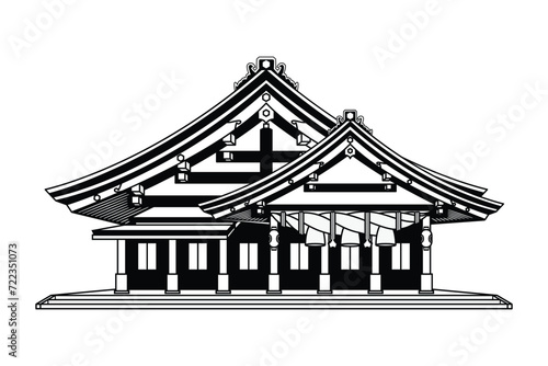 Japan famous shrine – Izumo Taisha drawing in black and white vector