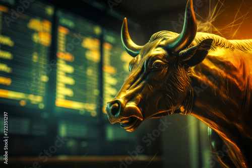 gold bull on chart background for business concept. Graph Stock Trading, crypto currency