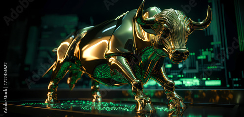 gold bull on chart background for business concept. Graph Stock Trading, crypto currency