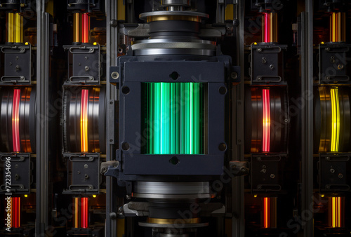 Close-up of a precise laser color calibration system for printing, showcasing advanced technology in color management.

 photo