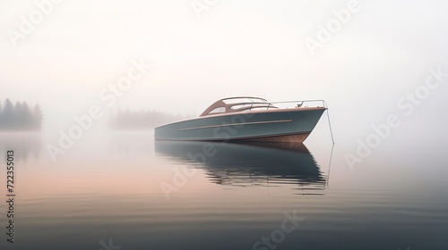 Elegant Riva Boat Gliding on Serene Lake - AI Generated