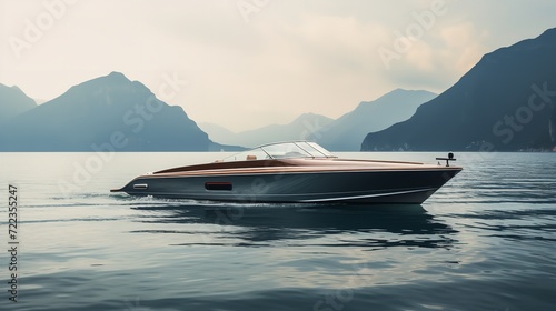 Elegant Riva Boat Gliding on Serene Lake - AI Generated © VisualMarketplace