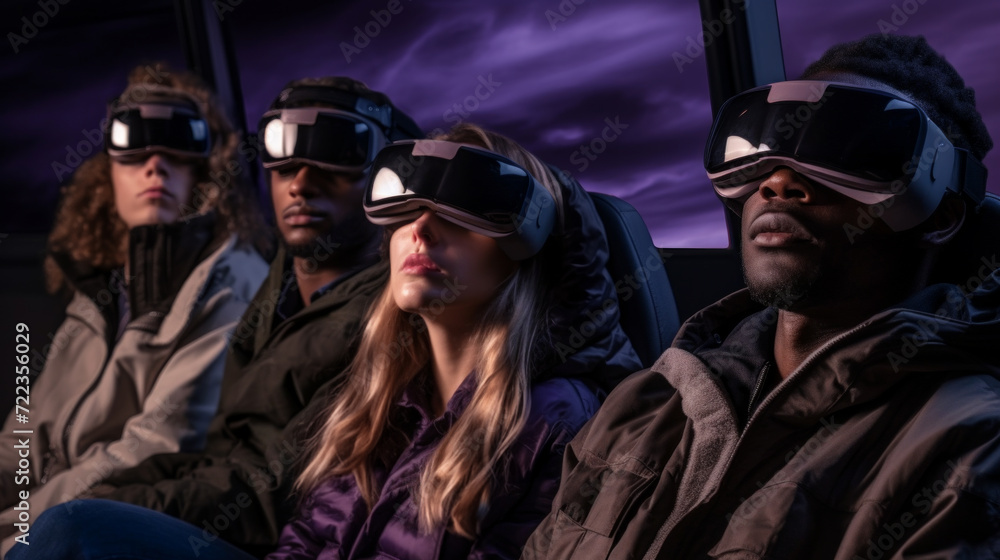 Group Experiencing Virtual Reality Adventure. Group Experiencing Virtual Reality Adventure.