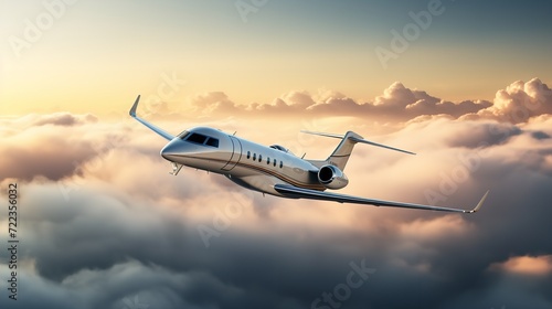 Photographie Executive Private Jet Soaring High in the Blue Sky - AI Generated