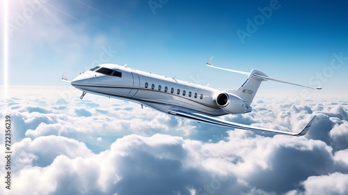 Photographie Executive Private Jet Soaring High in the Blue Sky - AI Generated