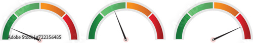 Speed dial indicator, Green and red meter, low and high barometers set of collection, Speedometers icons set, indicator level