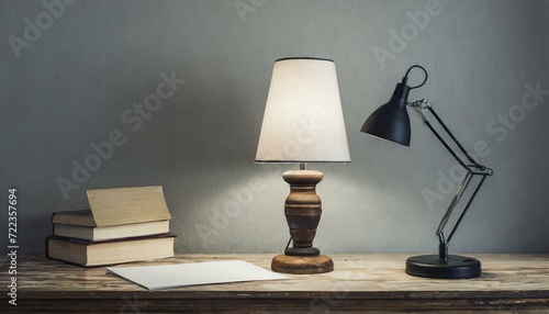 lamp on the table wallpaper 3D living room, Classic Simplicity Mockup with Wooden Table lamp light