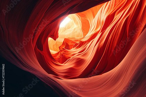 Futuristic banner featuring dark orange, maroon, and pastel orange hues, inspired by Antelope Canyon in Navajo Reservation, Page, Arizona, USA. Blends artwork and travel concepts.