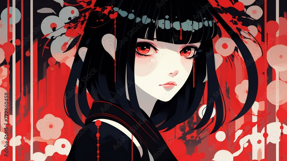 Naklejka premium An anime girl discovering a hidden, magical world within her own reality