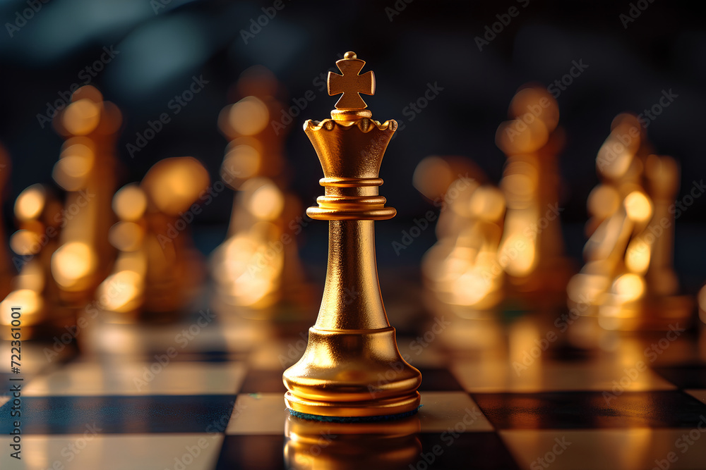 The golden queen, a chess game leader, symbolizes business concepts such as strategy, success, management, planning, disruption, and leadership. The golden queen, a chess game leader, symbolizes business concepts such as strategy, success, management, planning, disruption, and leadership.