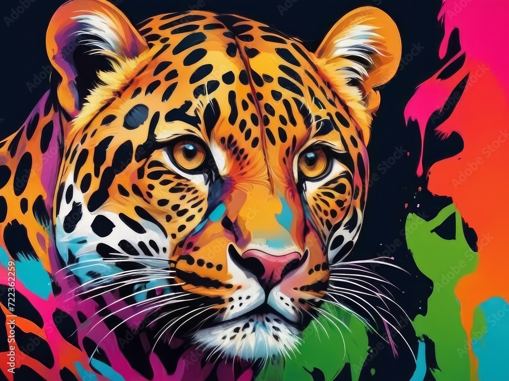 painting of tiger on black background - obrazy, fototapety, plakaty 