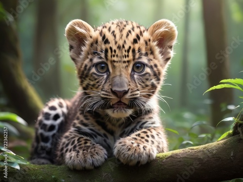 portrait of a baby leopard in the forest