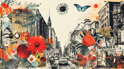 graffiti on the street collage style design incorporating vintage wallpaper © Volodymyr