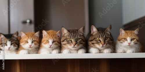 cute cats sitting on table 