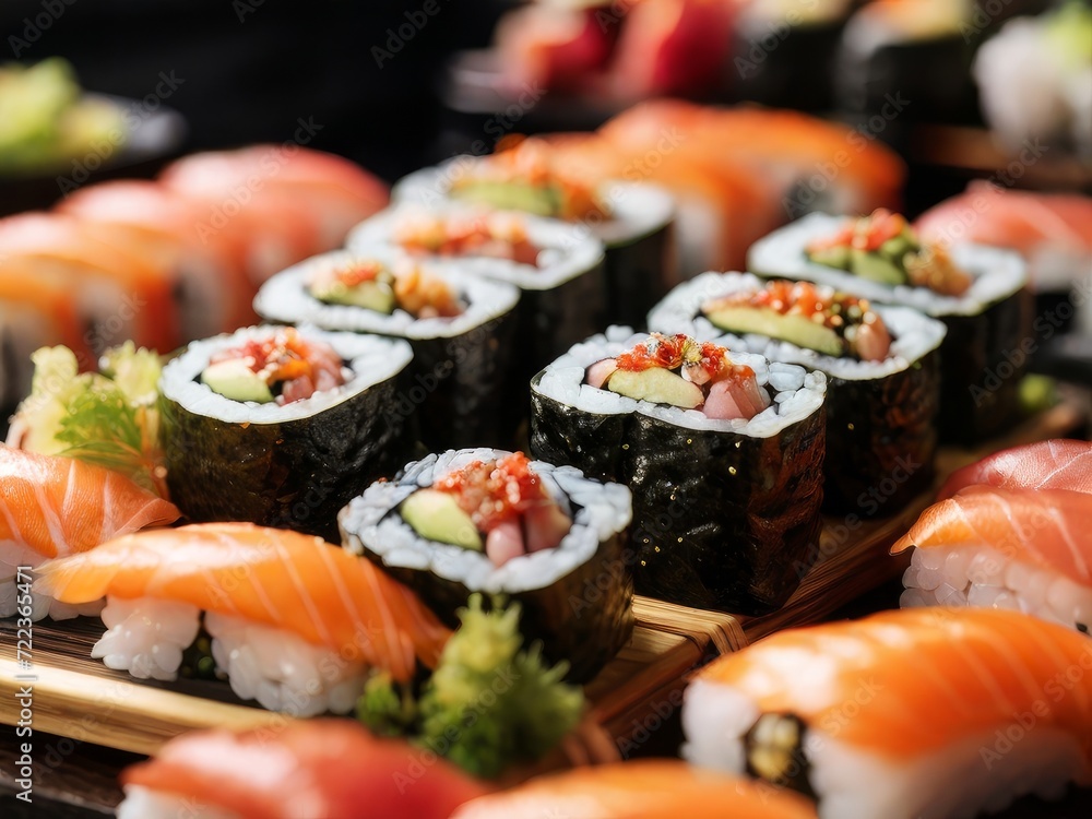 close up image of sushi with salmon close up image of sushi with salmon