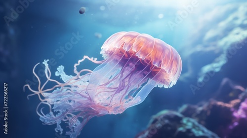 Jellyfish floating in the sea. Neural network AI generated art © mehaniq41