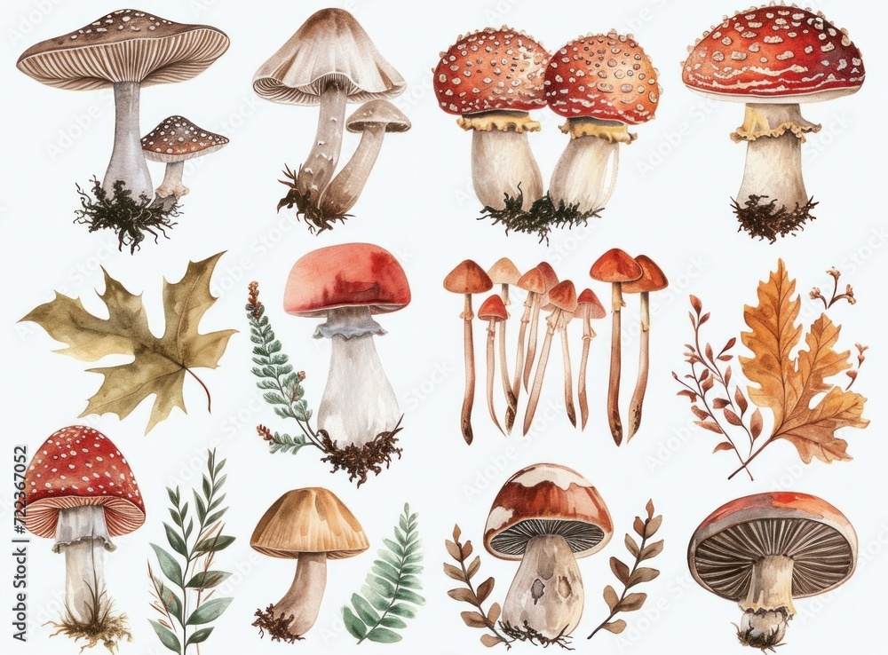 set of mushrooms isolated on white Background set of mushrooms isolated on white Background