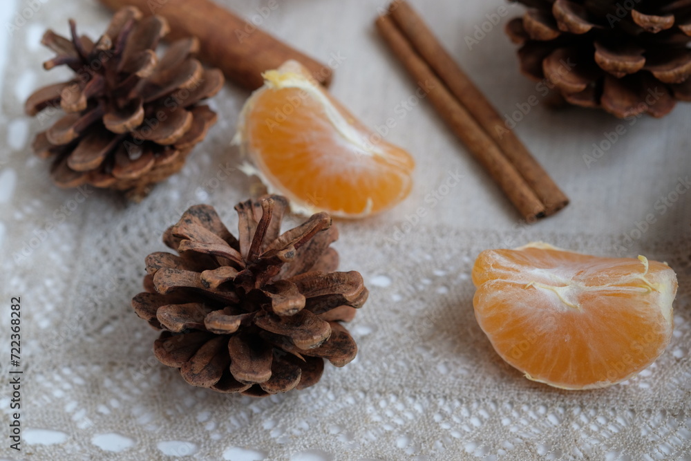 christmas still life with pine cones, orange slices and cinnamon christmas still life with pine cones, orange slices and cinnamon