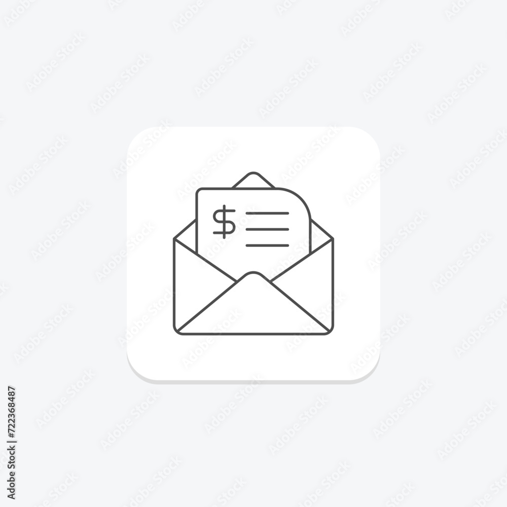 Invoice Mail icon, payment, request, finance, email thinline icon, editable vector icon, pixel perfect, illustrator ai file Invoice Mail icon, payment, request, finance, email thinline icon, editable vector icon, pixel perfect, illustrator ai file