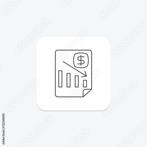 Recession icon, economic downturn, finance, arrow down, financial crisis thinline icon, editable vector icon, pixel perfect, illustrator ai file