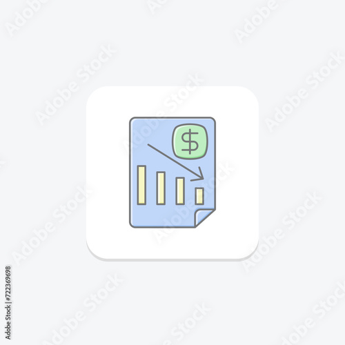 Recession icon, economic downturn, finance, arrow down, financial crisis lineal color icon, editable vector icon, pixel perfect, illustrator ai file