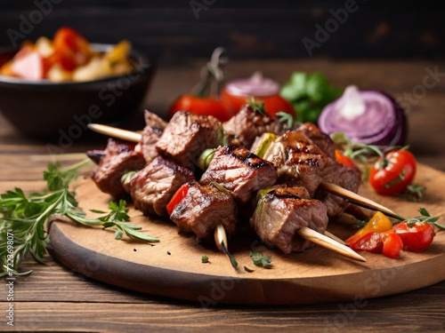 Meat skewers grilled meat with vegetable