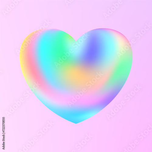 Holographic heart. Fluid liquid chrome heart shape. 3d y2k photo