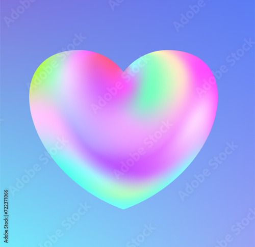 Holographic heart. Fluid liquid chrome heart shape. 3d y2k photo