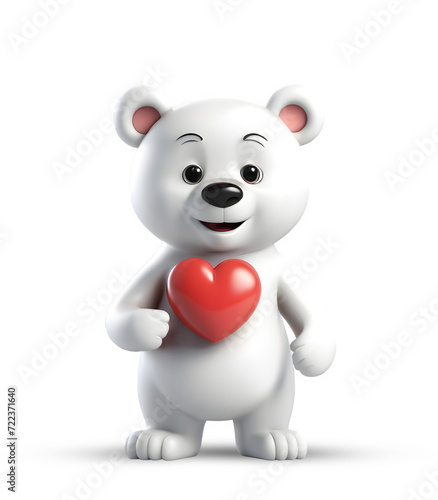 3D Rendering Polar Bear Holding Heart Shape Isolated On Transparent Background  PNG File Add. Generative AI