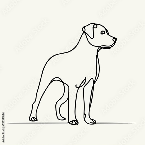 A minimalist piece of art depicting a dog s pose in one continuous line. The design captures the dog s shape and pose against a simple white background  creating a modern and simplistic look.