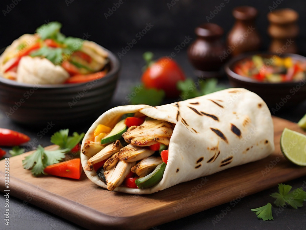 Burrito with grilled chicken and vegetables Burrito with grilled chicken and vegetables