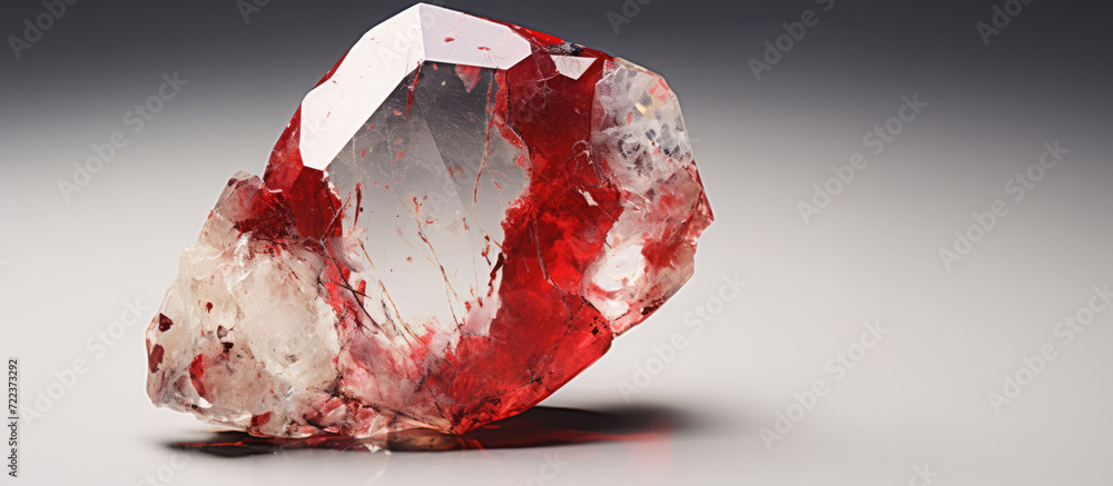 Blood diamond concept. White diamond with stains of blood on it over neutral background with copy space - obrazy, fototapety, plakaty 