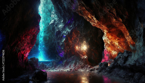 Ciemna jaskinia, dekoracja tapeta fantazy, generative ai