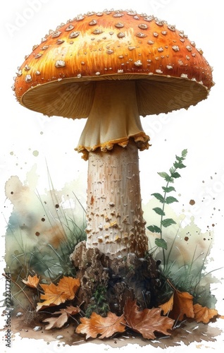 watercolor fly agaric mushrooms on a white Background