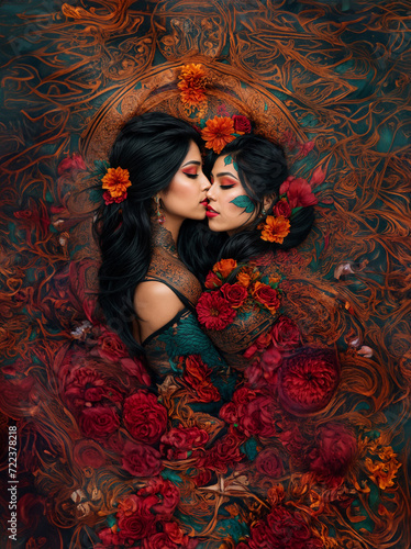 Tattoo design of two women kissing