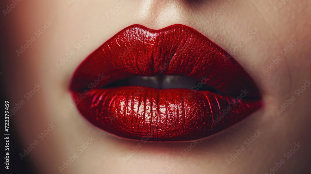 close-up of a woman's mouth, lips painted with dark red lipstick, fashion beauty close-up of a woman's mouth, lips painted with dark red lipstick, fashion beauty