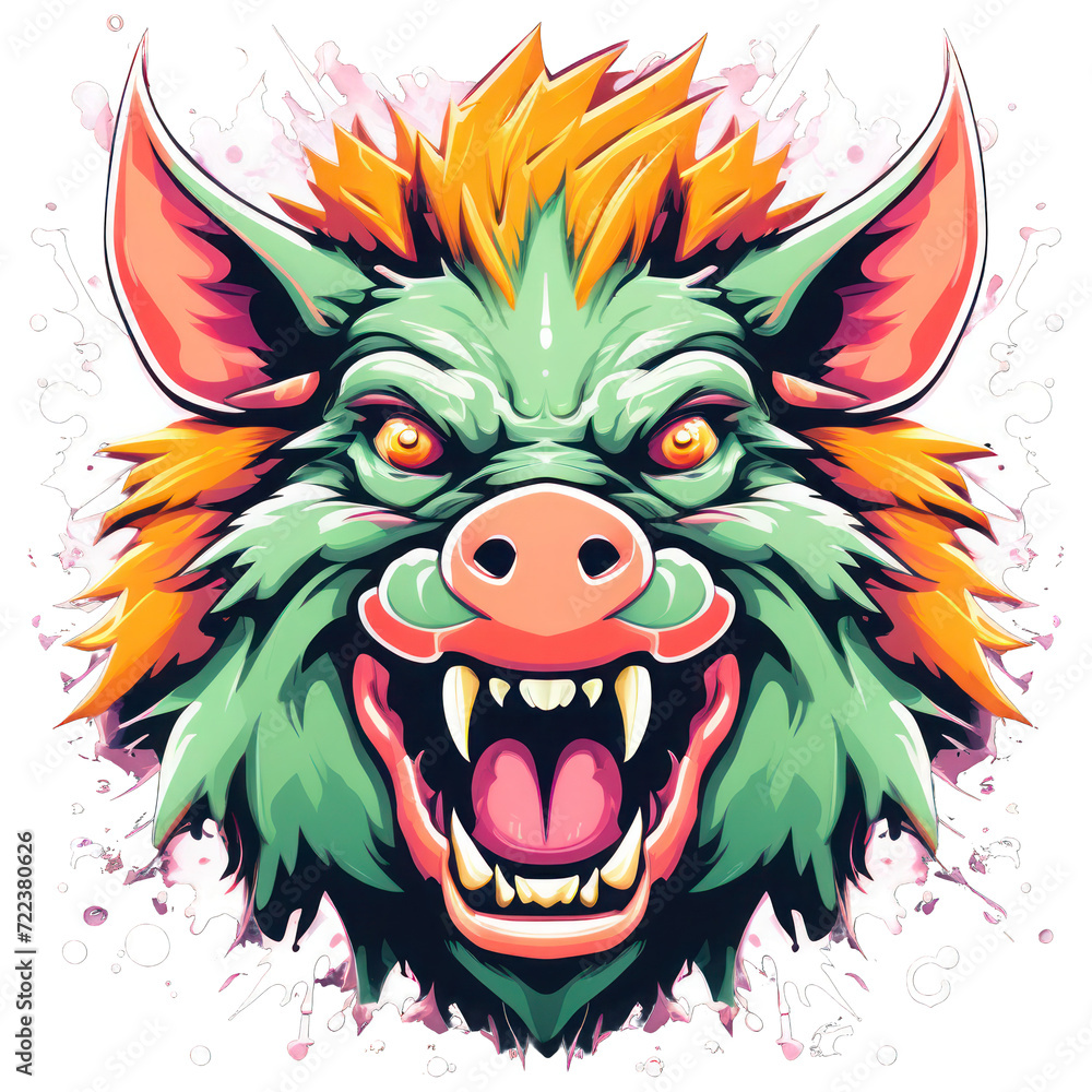 vector image of a fanged and cruel pig monster, suitable for t-shirts, stickers, logos and mascots