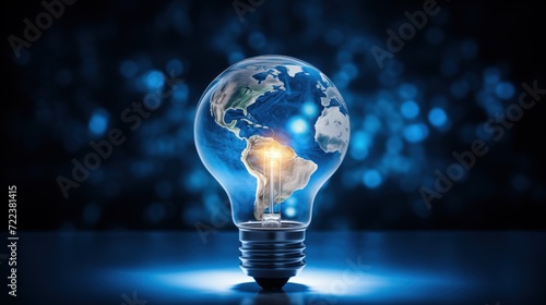 Lightbulb globe, earth inside an off lamp. Earth hour photo