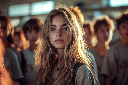 Portrait of a high school girl in class