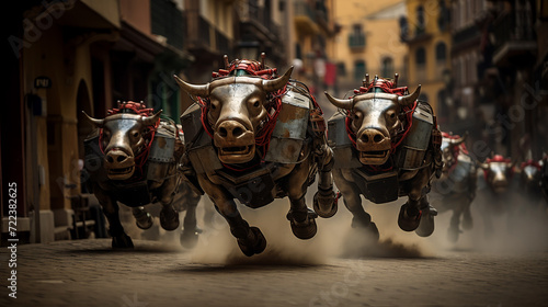 Robotic bulls running the Sanfermines photo