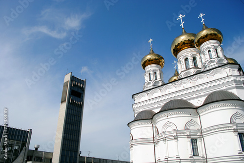 Church of Alexandr Nevsky and railway station tower in Tver photo