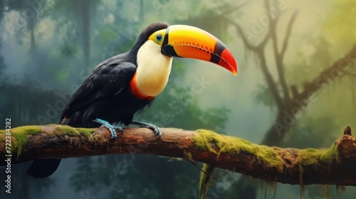 Toucan bird portrait on a branch, Space for text © Anzhela